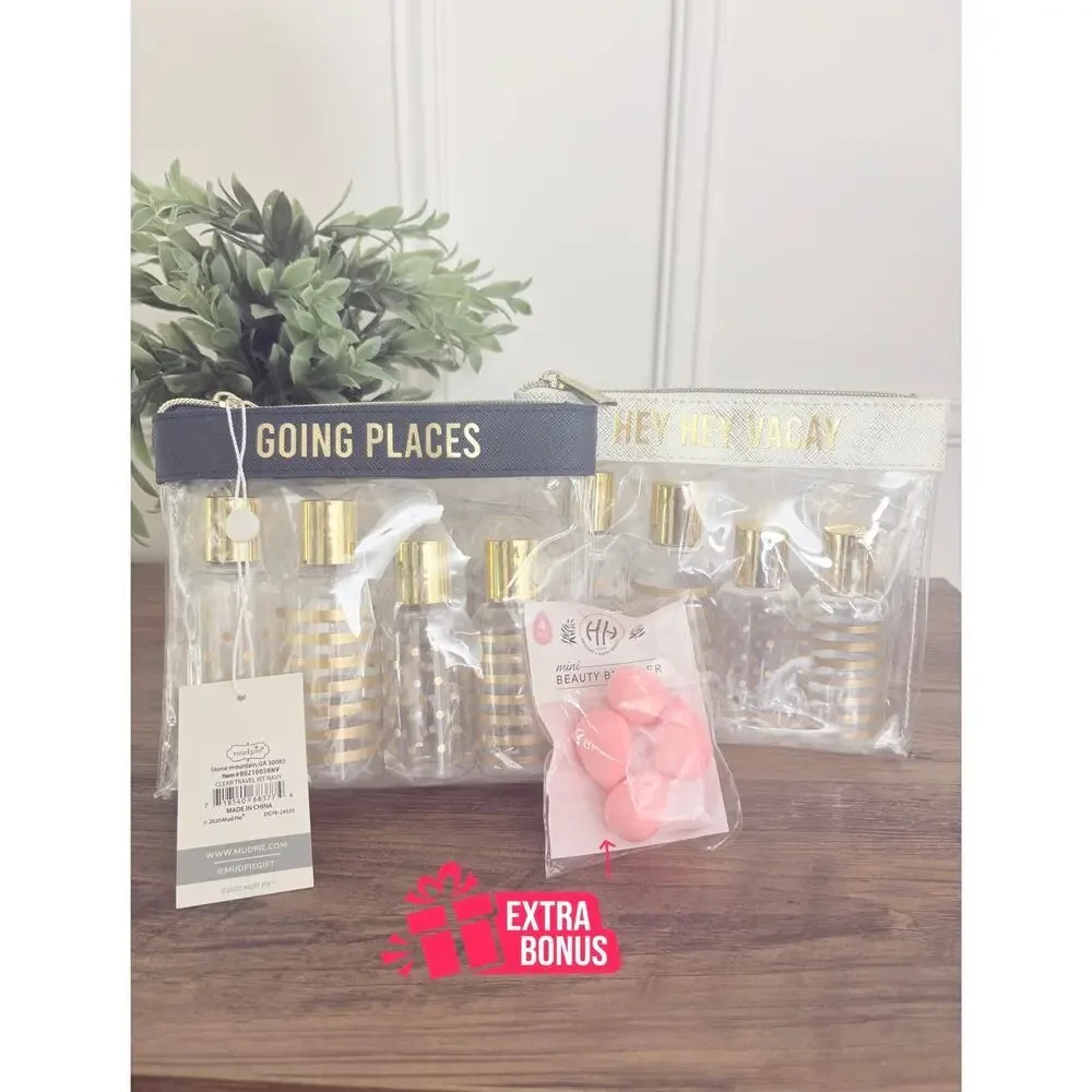 NWT Mud Pie Travel Kit Bundle Navy “Going Places” + Pink “Clear For Take Off”